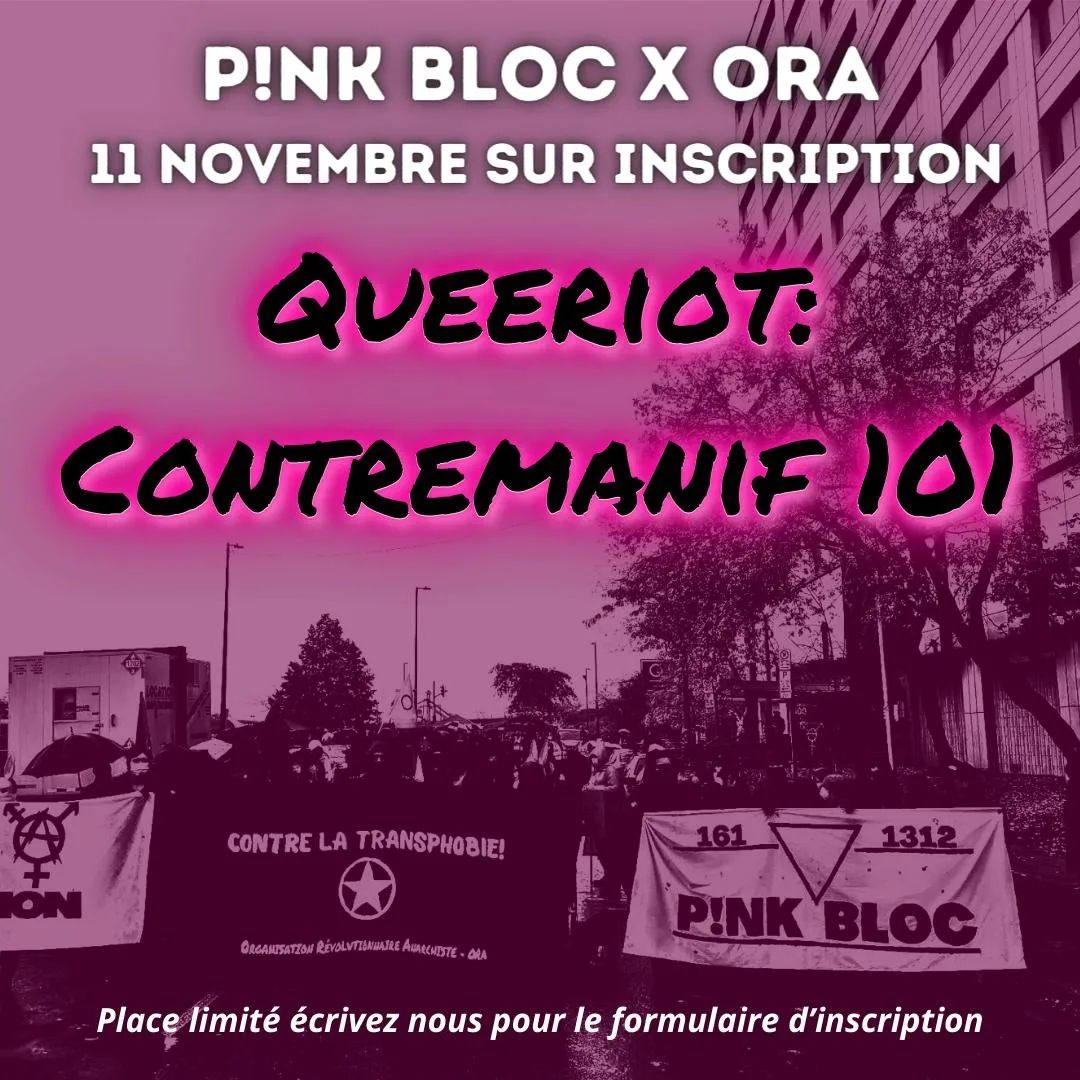 Pink bloc X ORA, 11 novembre sur inscription. Queeriot: contremanif 101