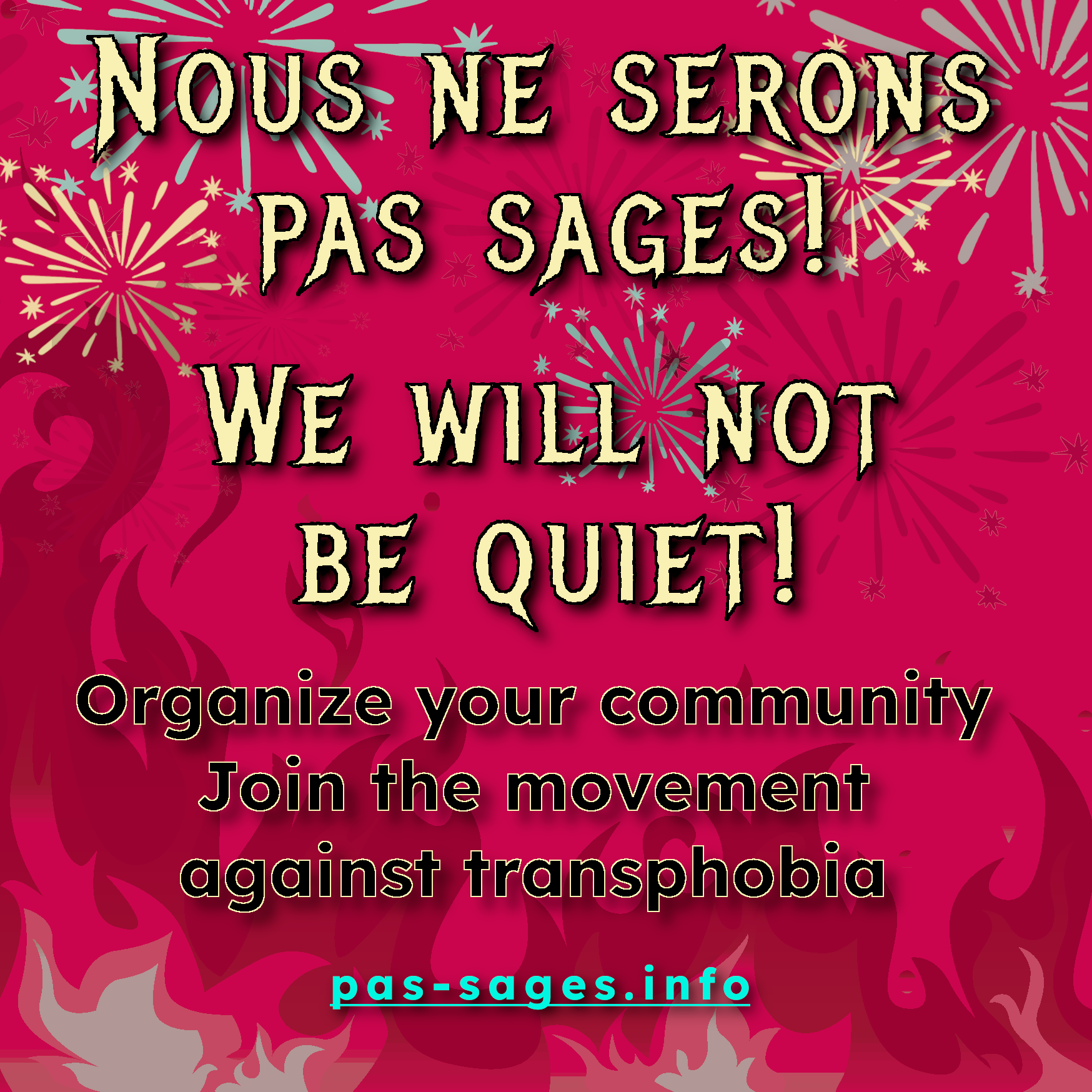 Nous ne serons pas sages! Organisez vos communautés, rejoignez le mouvement contre la transphobie. pas-sages.info